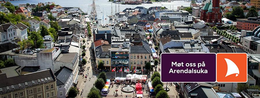 oversiktsbilde over arendalsuka med teksten møt oss på arendalsuka