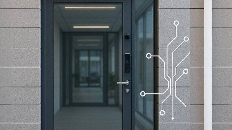 et digitalt bilde av en dør med stiliserte ledninger