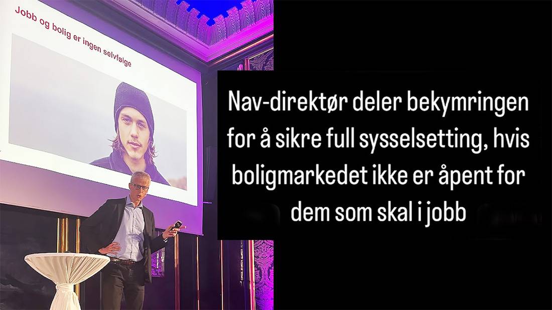 navdirektøren på scenen med tekst at han deler bekymringene for å sikre full sysselsetting hvis ikke boligmarkedet er åpent for dem som skal i jobb